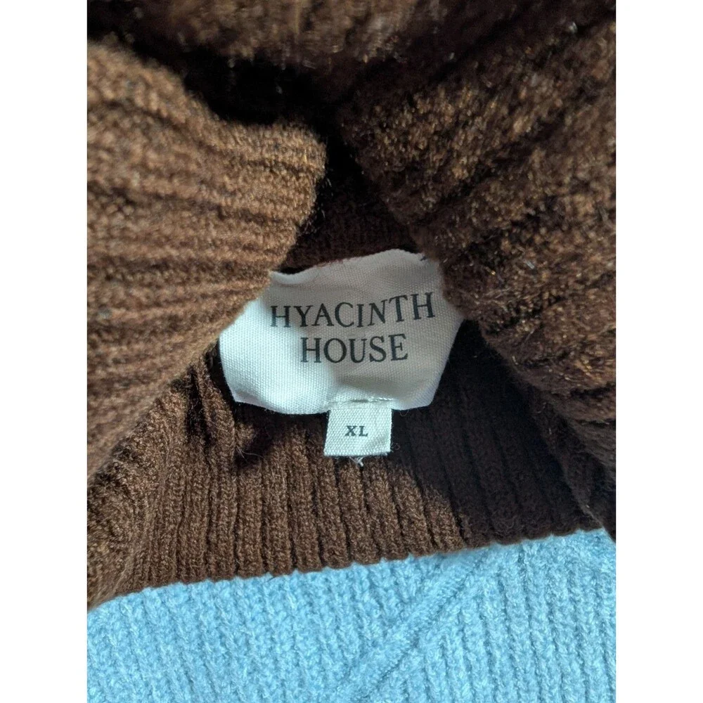 Hyacinth House Women’s XL Colorblock Turtleneck Sweater Brown Blue Wool Blend